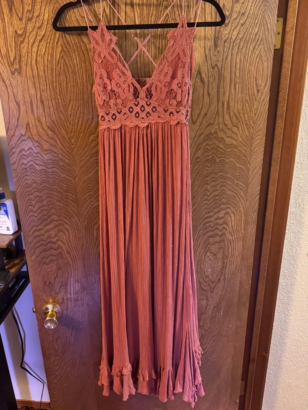 Free People Lace Bodice Maxi Dress in Dusty Coral